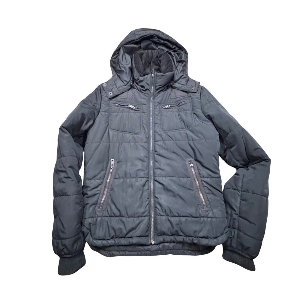 Diesel Co Only The Brave Black Puffer Jacket Detachable Hood Women Size L N78 ws